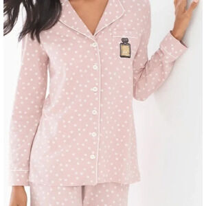 NWT Soma Embraceable Pj Top Perfume Sequin Pocket Pink White Circle Print XL